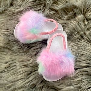 The Children’s Place Fuzzy Pastel Rainbow Slides Size 7C